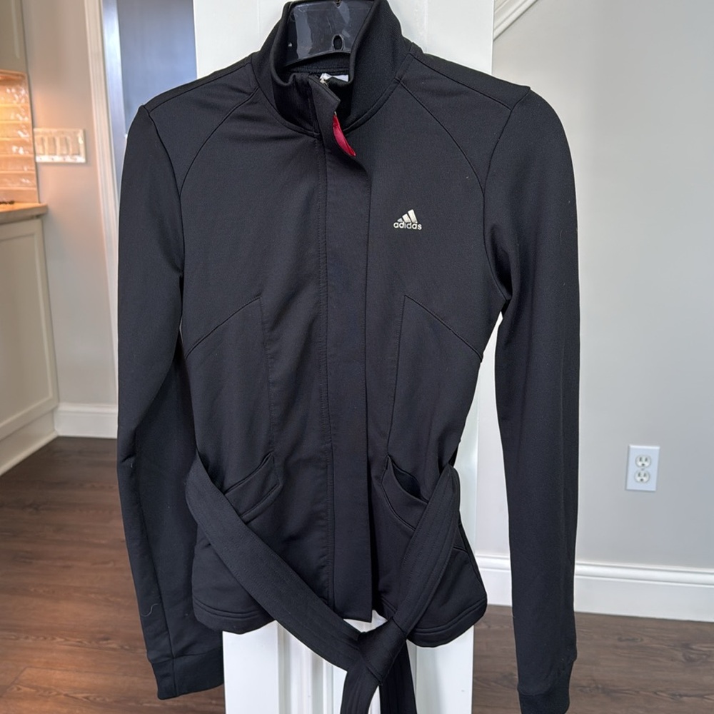 Adidas climalite black zip up belted jacket XS